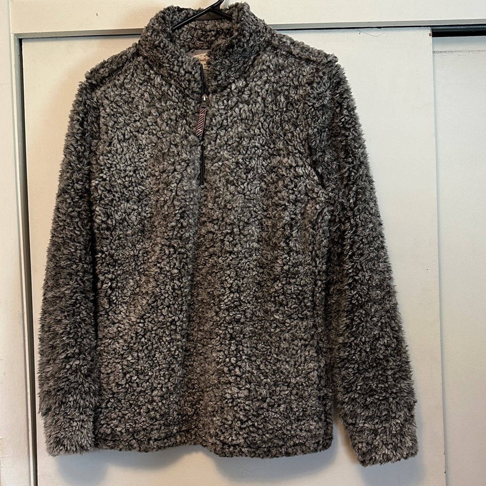 Sherpa Pullover Jacket Gray Faux Shearling 1/4 Zip Cozy Teddy Size (see measurem - Picture 3 of 8